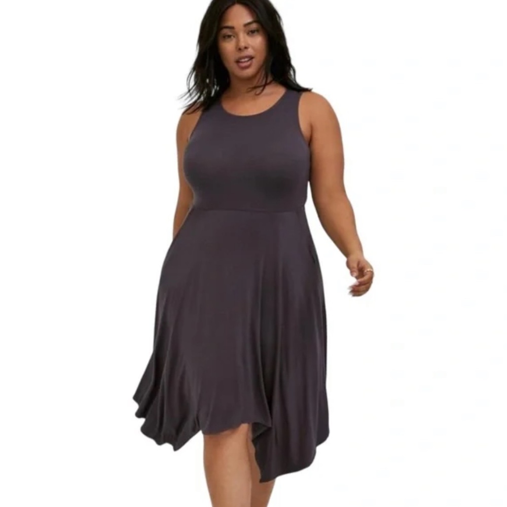 Torrid Plus Midi Super Soft Skater Dress Slate Grey Handkerchief Size 1 (#051)